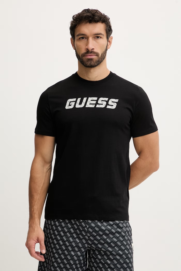 Guess t-shirt bawełniany MASKA nadruk czarny Z6RI15.I3Z14