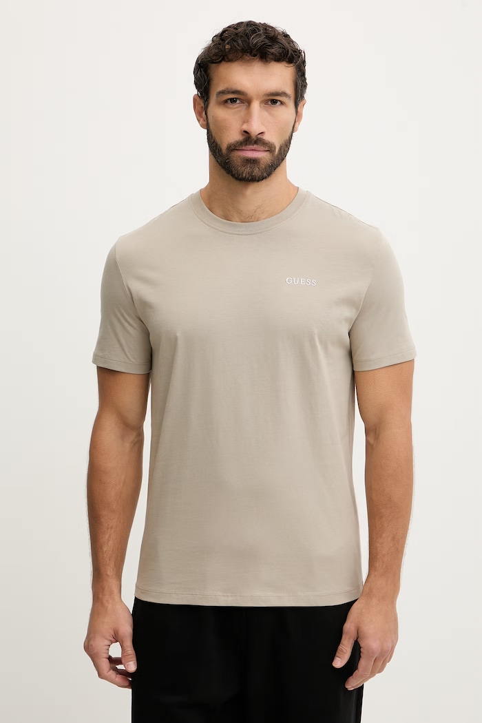 Guess T-shirt męski bawełniany MARZIO nadruk beżowy Z6RI17.I3Z14