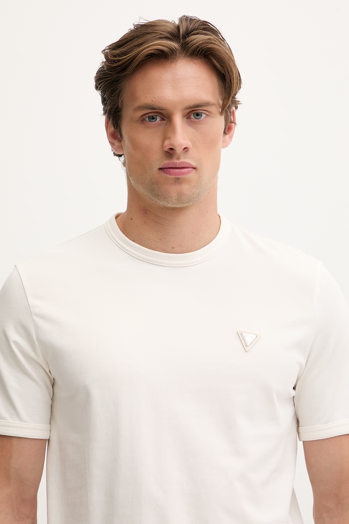 Guess T-shirt męski bawełniany z elastanem JANNICK beżowy Z6RI07.J1314