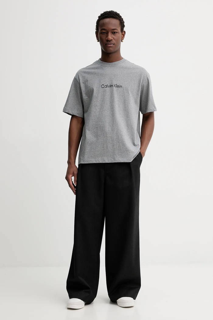 Calvin Klein tričko pánske bavlnené LV040HM228 sivá SS26