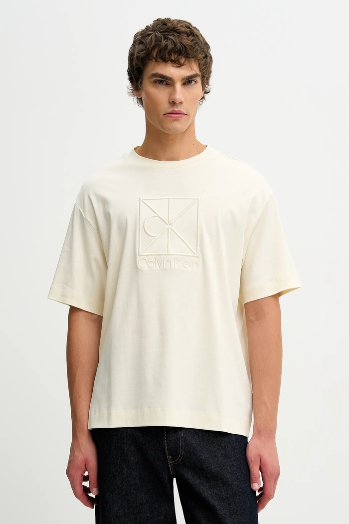 Βαμβακερό μπλουζάκι Calvin Klein βαμβάκι μπεζ LV04LE200G