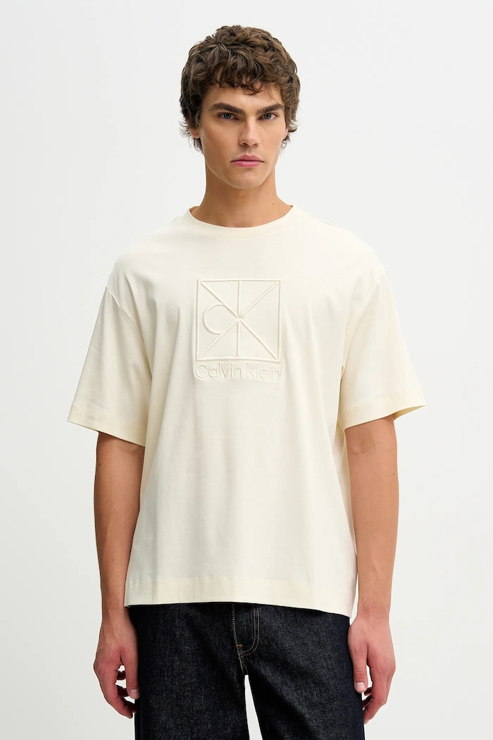 Βαμβακερό μπλουζάκι Calvin Klein βαμβάκι μπεζ LV04LE200G