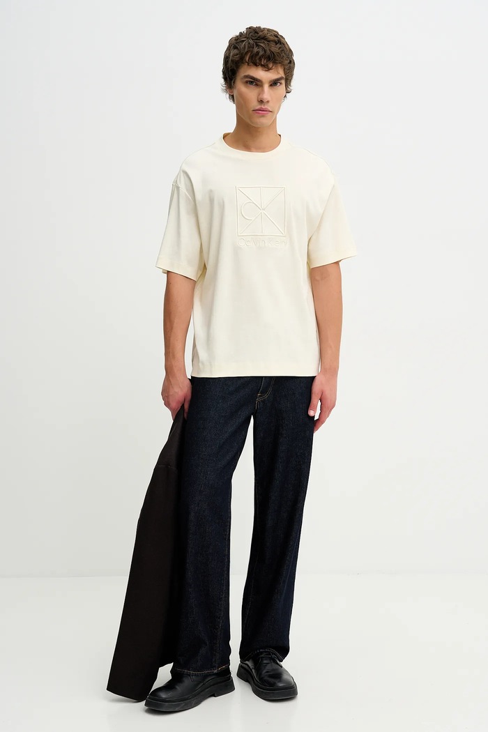 Βαμβακερό μπλουζάκι Calvin Klein LV04LE200G μπεζ SS26