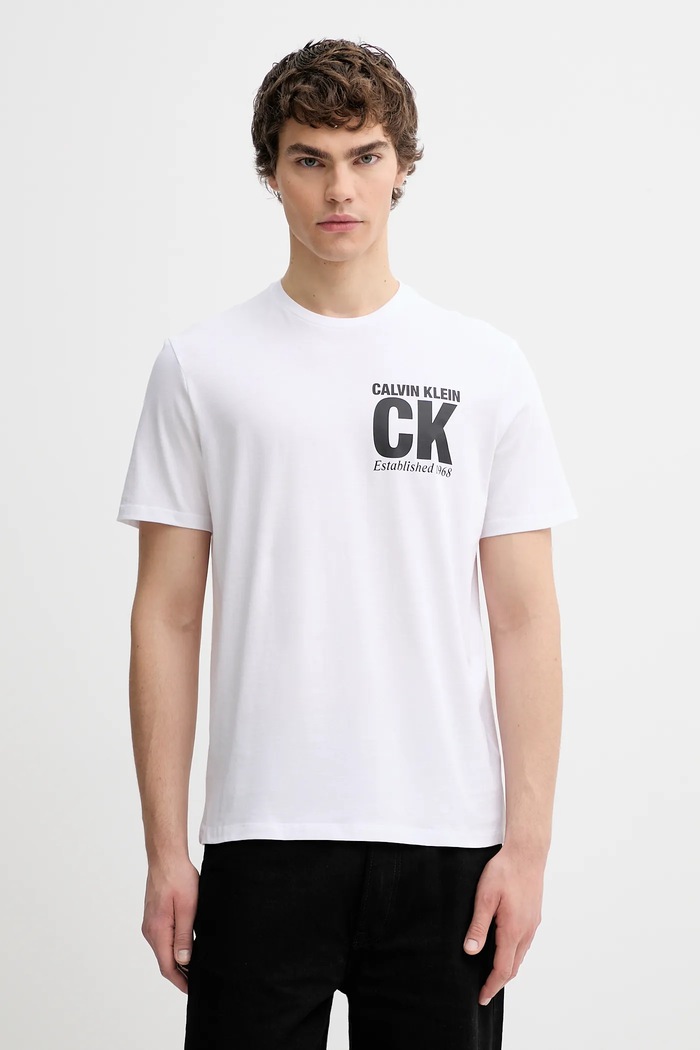 Bombažna kratka majica Calvin Klein Potisk bela LV04RE819G