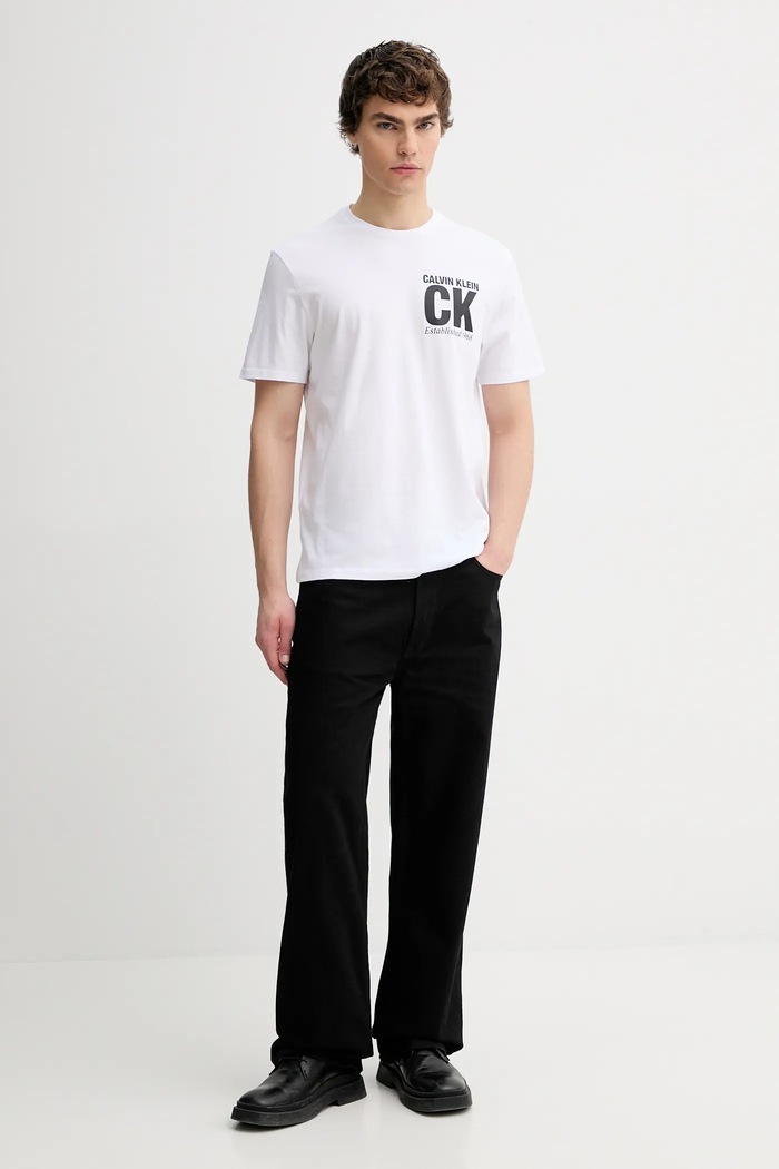 Bombažna kratka majica Calvin Klein LV04RE819G bela SS26