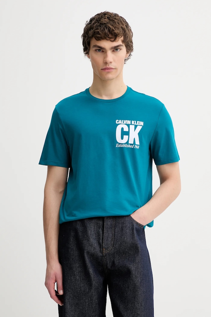 Βαμβακερό μπλουζάκι Calvin Klein βαμβάκι τιρκουάζ LV04RE819G