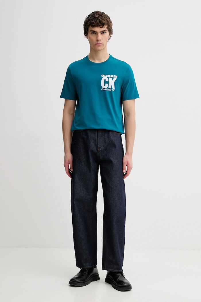 Βαμβακερό μπλουζάκι Calvin Klein LV04RE819G τιρκουάζ SS26