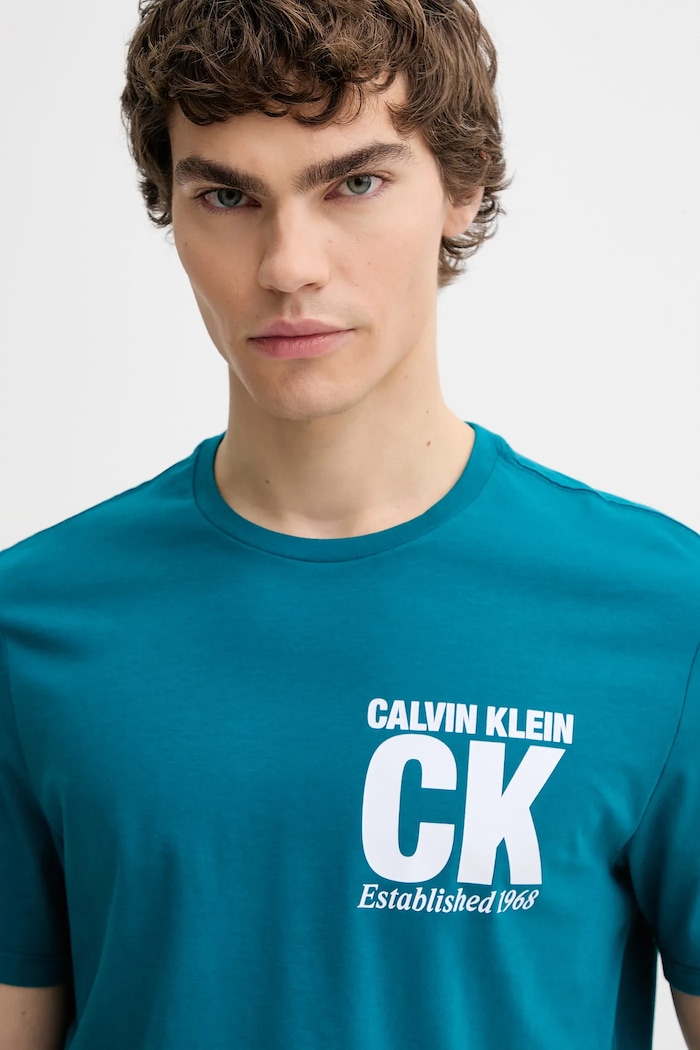Βαμβακερό μπλουζάκι Calvin Klein τιρκουάζ LV04RE819G