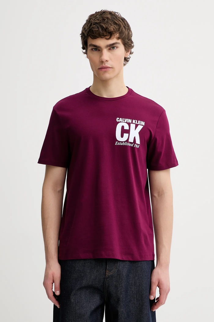 Bombažna kratka majica Calvin Klein Potisk bordo LV04RE819G
