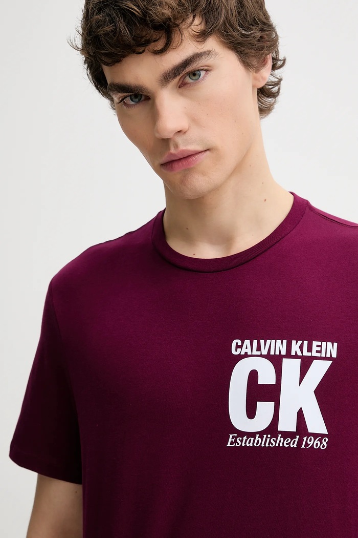 Bombažna kratka majica Calvin Klein bordo LV04RE819G
