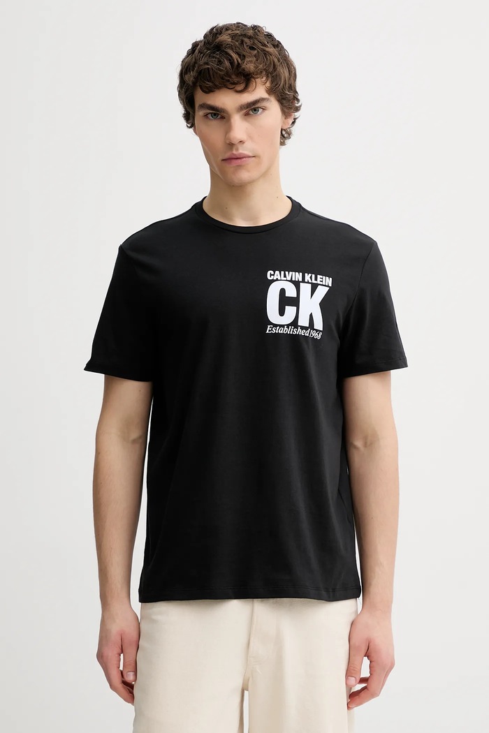 Bombažna kratka majica Calvin Klein Potisk črna LV04RE819G