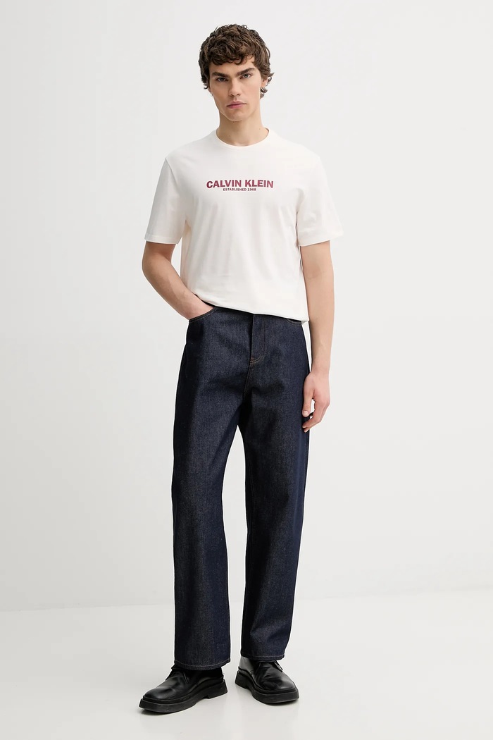 Bombažna kratka majica Calvin Klein LV04RE820G bež SS26
