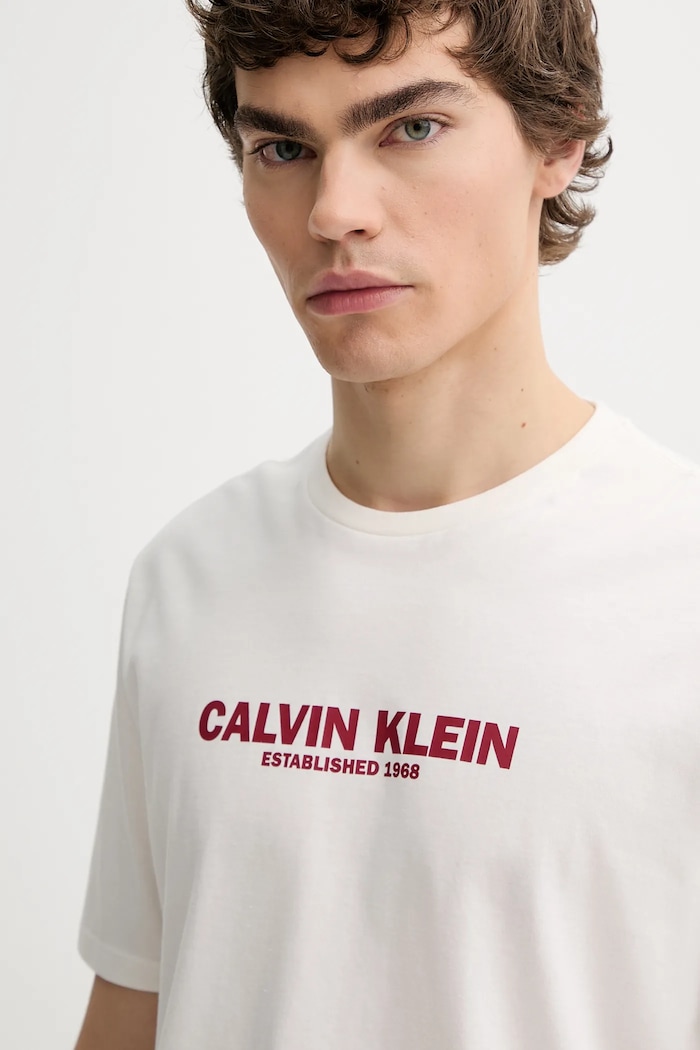 Bombažna kratka majica Calvin Klein bež LV04RE820G