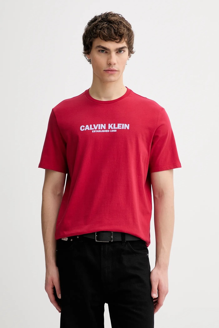 Bombažna kratka majica Calvin Klein Potisk rdeča LV04RE820G