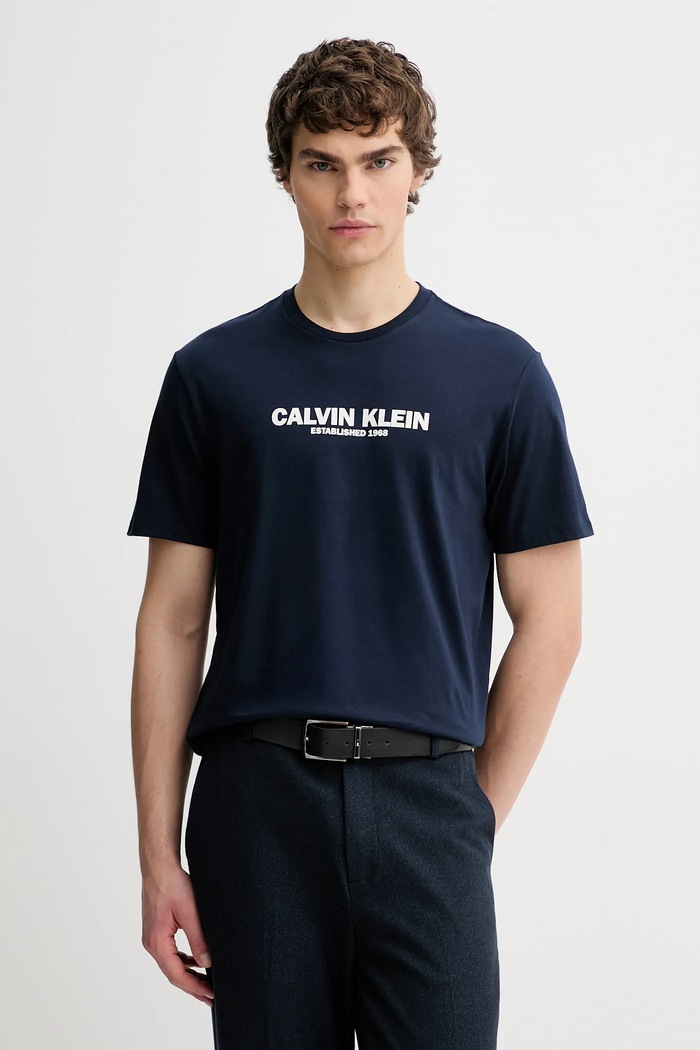 Bombažna kratka majica Calvin Klein Potisk mornarsko modra LV04RE820G
