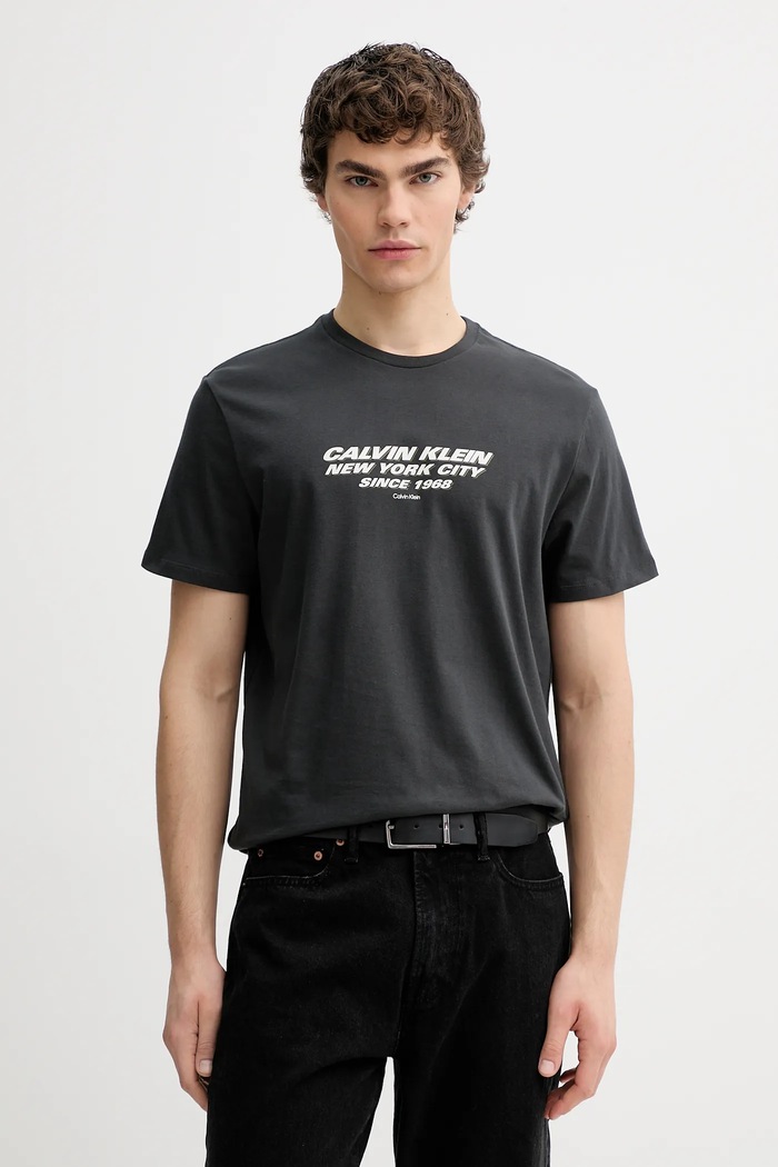 Bombažna kratka majica Calvin Klein Potisk črna LV04RE834G