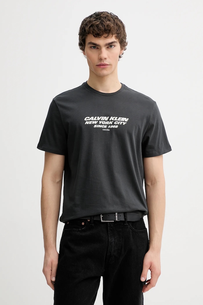 Bombažna kratka majica Calvin Klein Potisk črna LV04RE834G