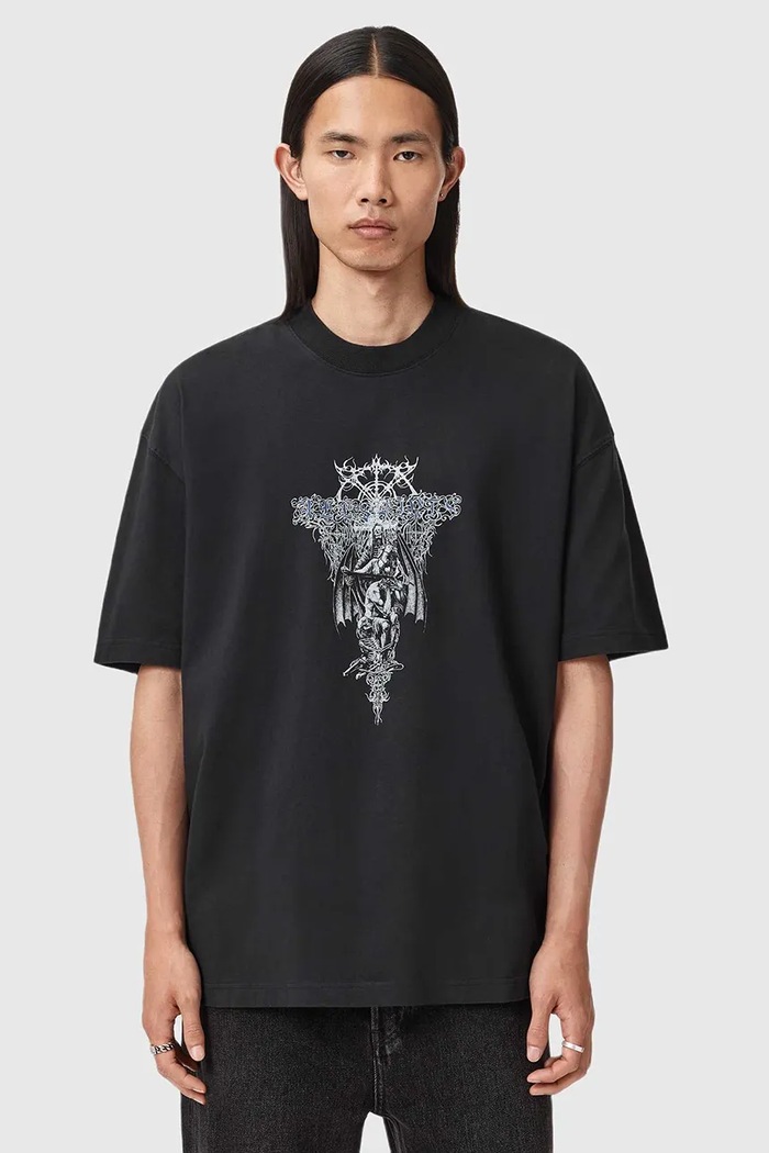 Хлопковая футболка AllSaints хлопок чёрный M030PD
