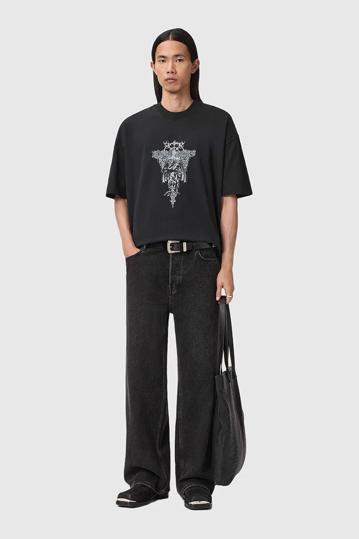 Хлопковая футболка AllSaints M030PD чёрный