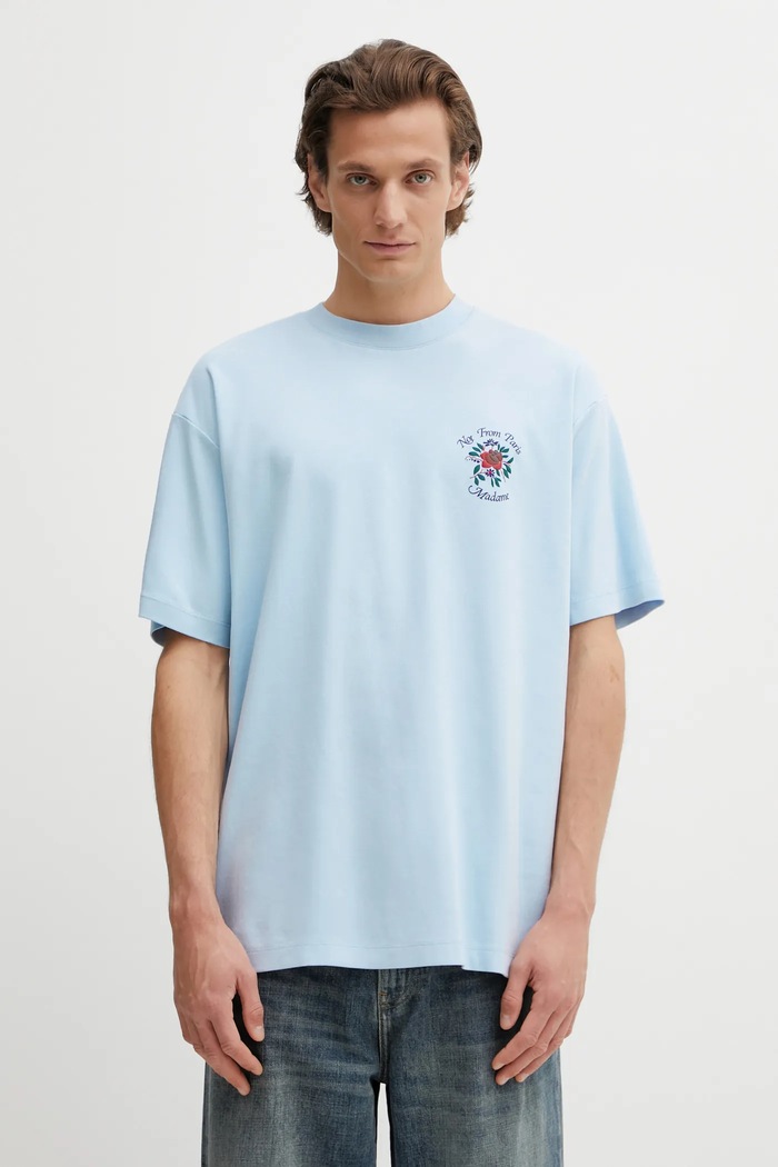 Odzież Drôle de Monsieur t-shirt bawełniany T-Shirt Slogan Rose J.TS210.CO002.LBE niebieski