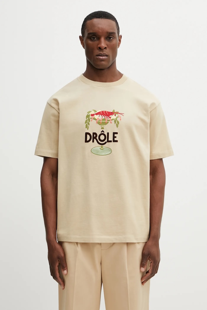 Drôle de Monsieur t-shirt bawełniany Lobster Cup aplikacja beżowy J.TS289.CO248.BG