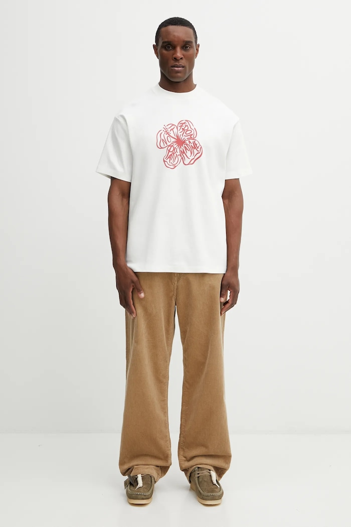 Drôle de Monsieur t-shirt bawełniany Slogan Hibiscus J.TS292.CO002.OW beżowy
