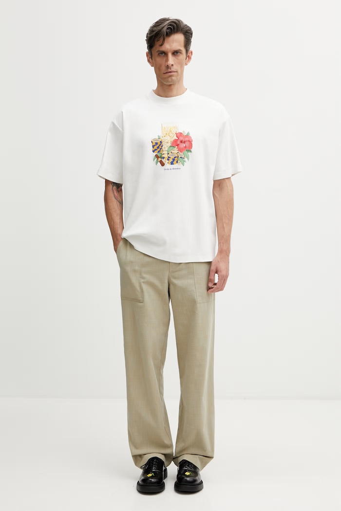 Drôle de Monsieur Hibiscus Club t-shirt ανδρικό βαμβακερό K.TS300.CO002.OW μπεζ