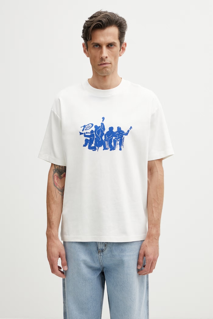 Drôle de Monsieur T-shirt męski bawełniany Musiciens beżowy K.TS306.CO002.OW