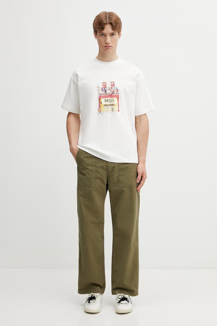 Drôle de Monsieur t-shirt męski bawełniany Drôle Café K.TS307.CO002.OW biały