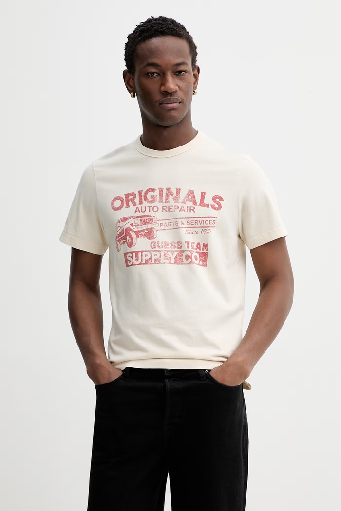 Bavlnené tričko Guess Originals slim béžová M6RI54.K8FQ4
