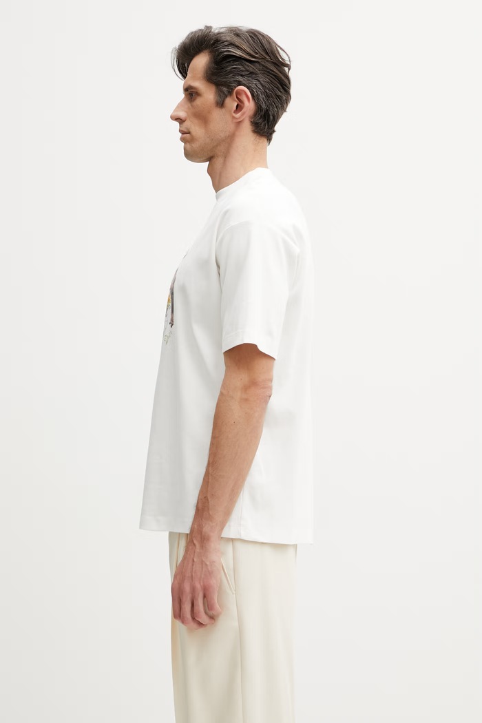 Drôle de Monsieur T-shirt męski bawełniany Fleuriste K.TS310.CO002.OW biały SS26