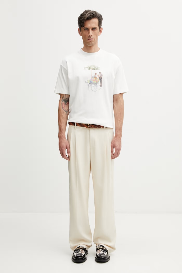 Drôle de Monsieur Fleuriste tricou de bumbac pentru bărbați K.TS310.CO002.OW alb