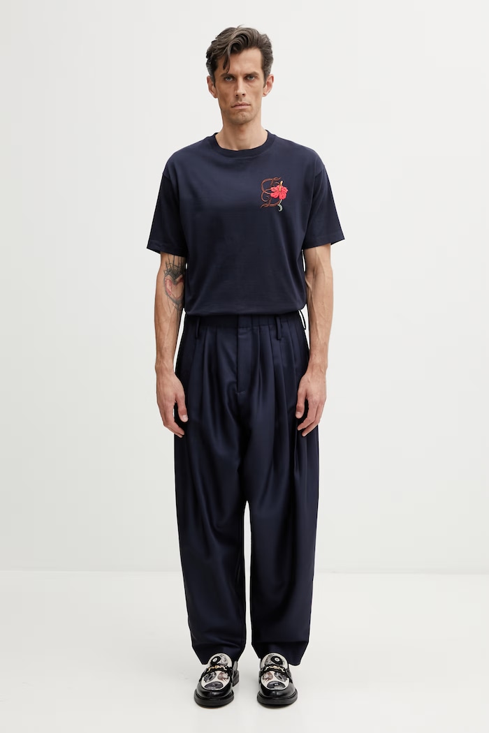 Drôle de Monsieur D Hibiscus Broddée t-shirt cotton Men's K.TS316.CO248.NY navy