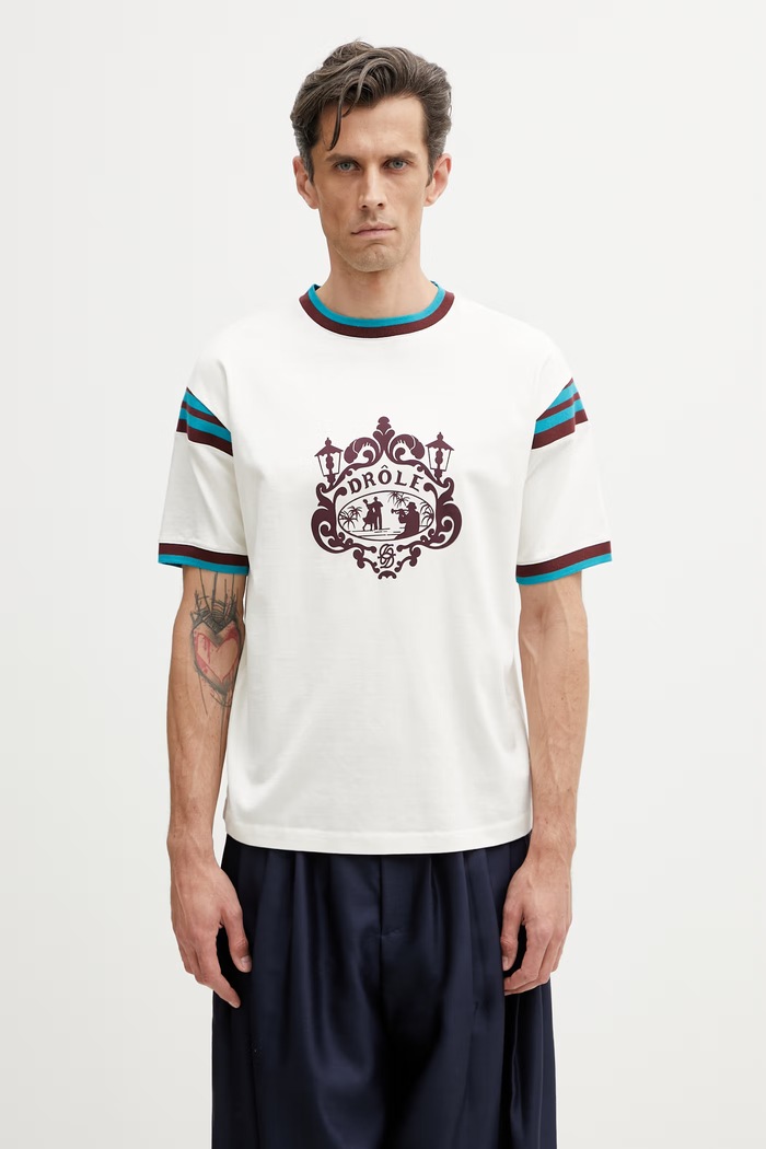 Drôle de Monsieur Danseurs футболка бавовняна чоловіча бежевий K.TS293.CO248.OW
