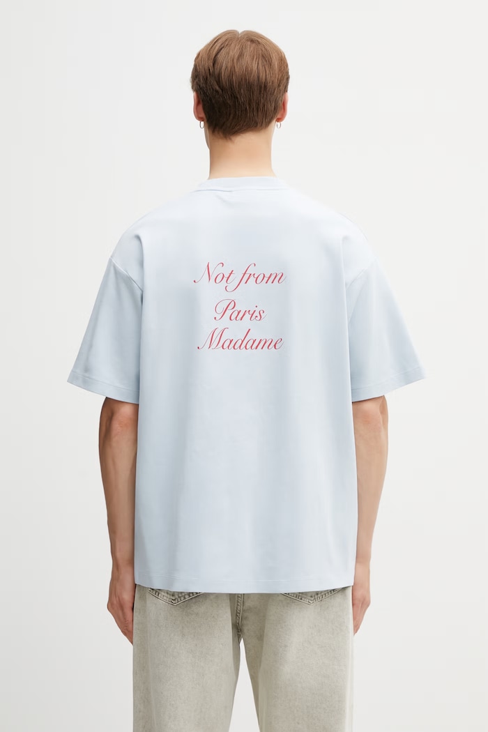 Odzież Drôle de Monsieur t-shirt męski bawełniany Le T-Shirt Slogan Calligraphy K.TS209.CO002.LBE niebieski