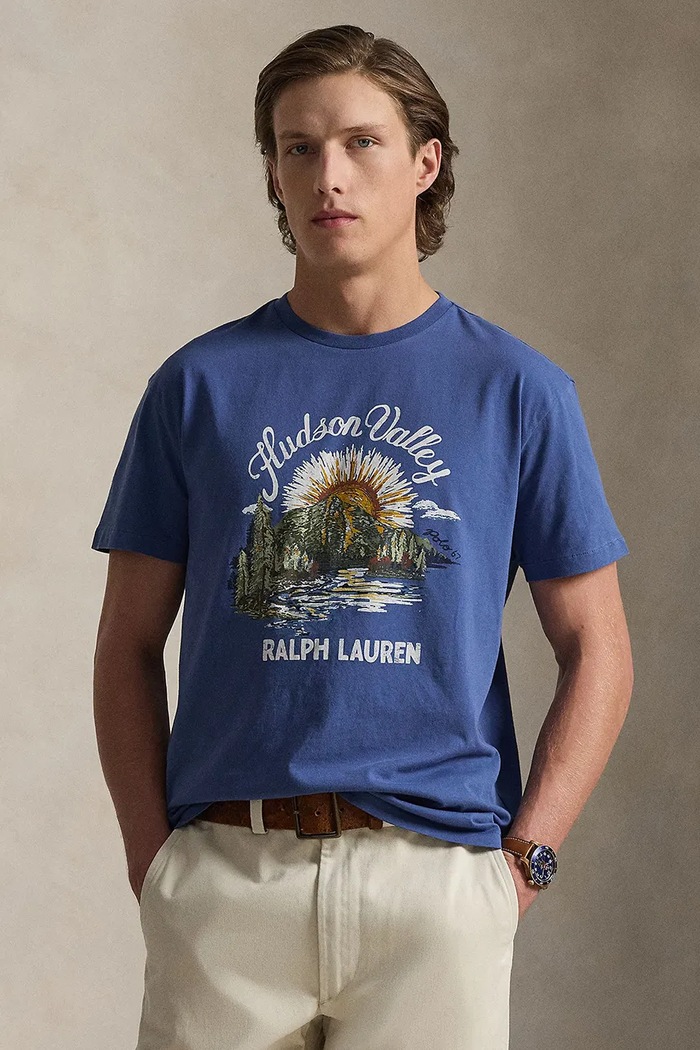 Βαμβακερό μπλουζάκι Polo Ralph Lauren χαλαρό μπλε 710P04881