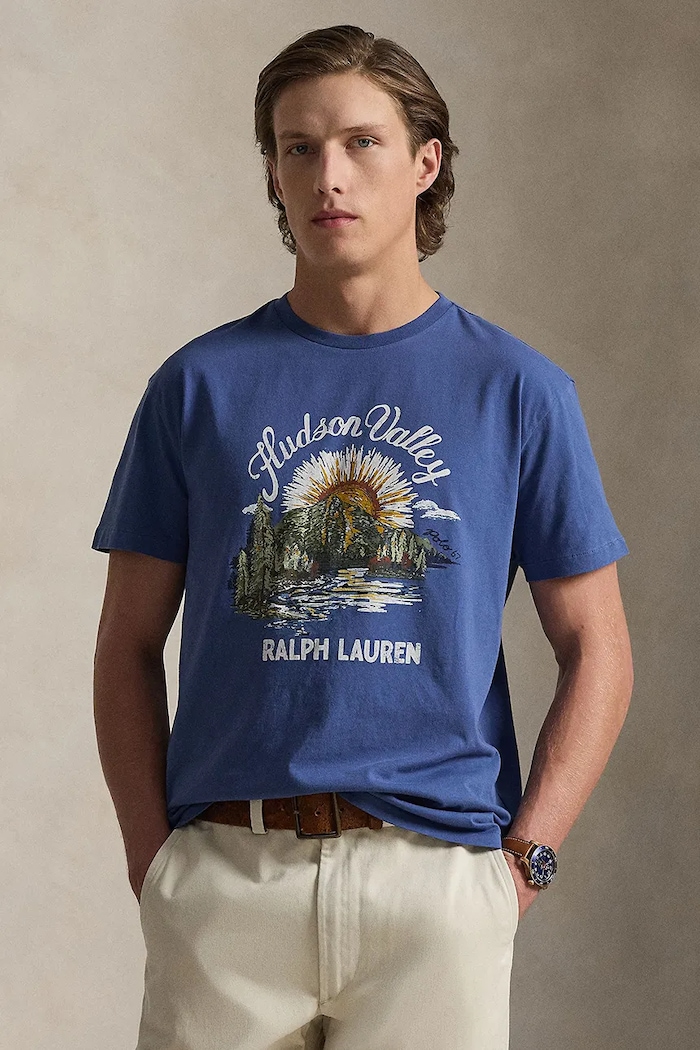 Βαμβακερό μπλουζάκι Polo Ralph Lauren χαλαρό μπλε 710P04881