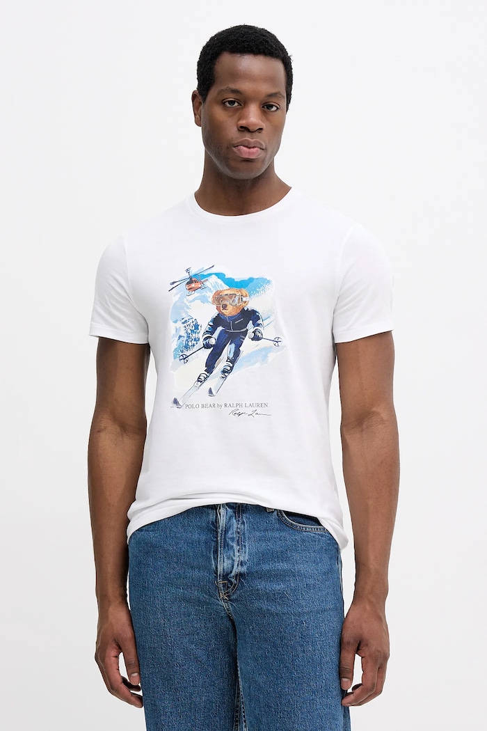 Βαμβακερό μπλουζάκι Polo Ralph Lauren slim λευκό 710P07343