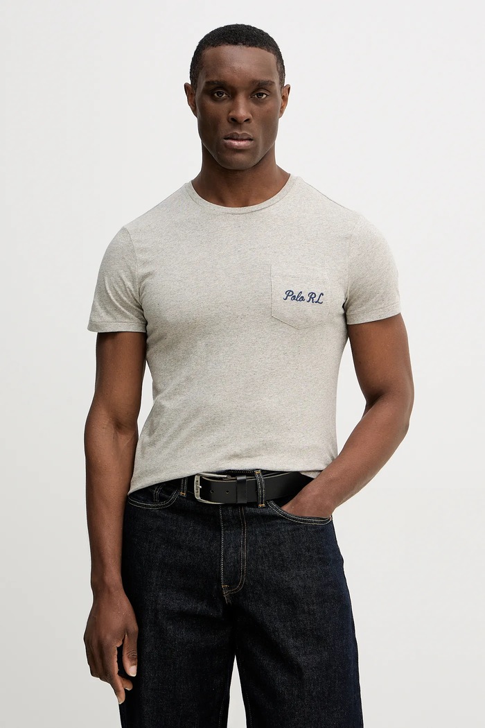 Βαμβακερό μπλουζάκι Polo Ralph Lauren slim γκρί 710P07348