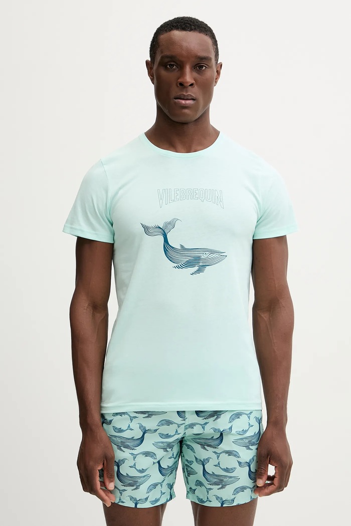 Vilebrequin tricou din bumbac THOM print turcoaz THODP307