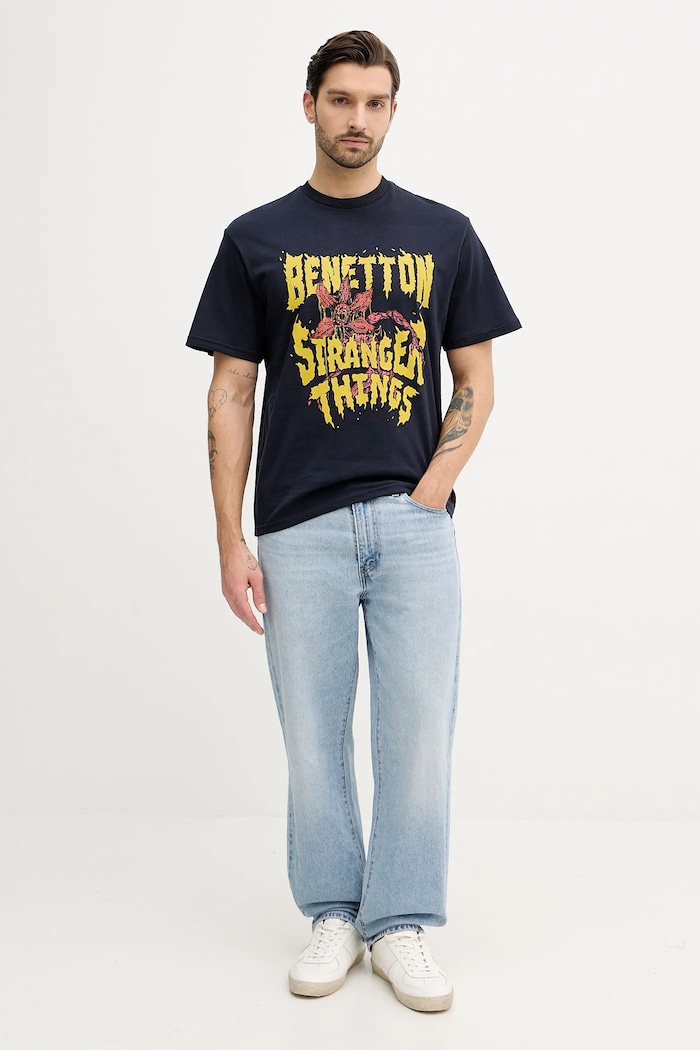 United Colors of Benetton T-shirt bawełniany x Stranger Things 3BL0U10BB granatowy SS26