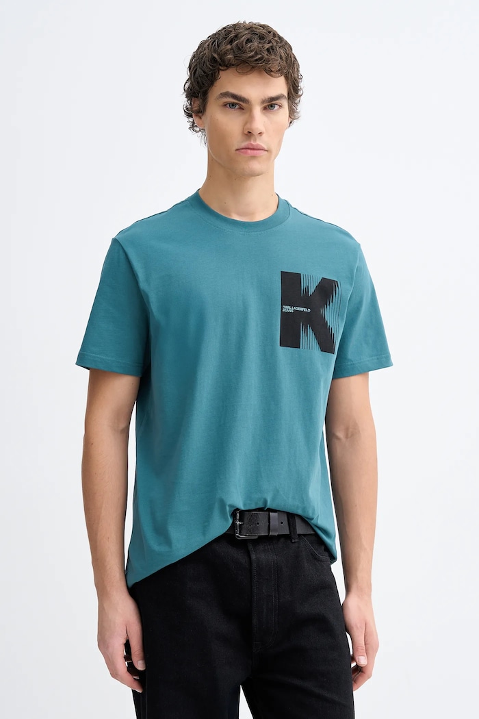 Karl Lagerfeld Jeans t-shirt bawełniany nadruk turkusowy B1M17066