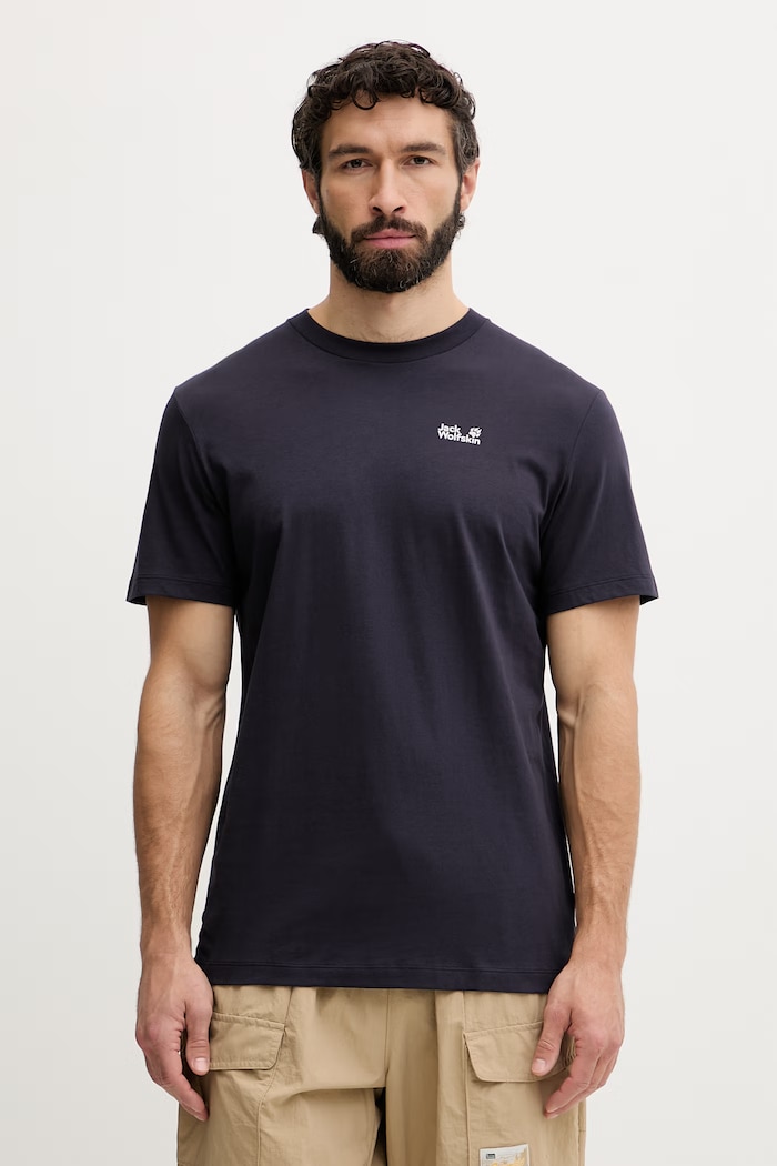 Jack Wolfskin t-shirt Ανδρικό βαμβακερό Essential σκούρο μπλε A65917