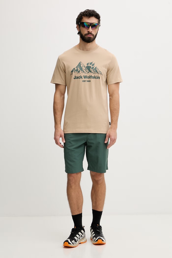 Jack Wolfskin t-shirt Ανδρικό βαμβακερό Carefree A66090 μπεζ SS26