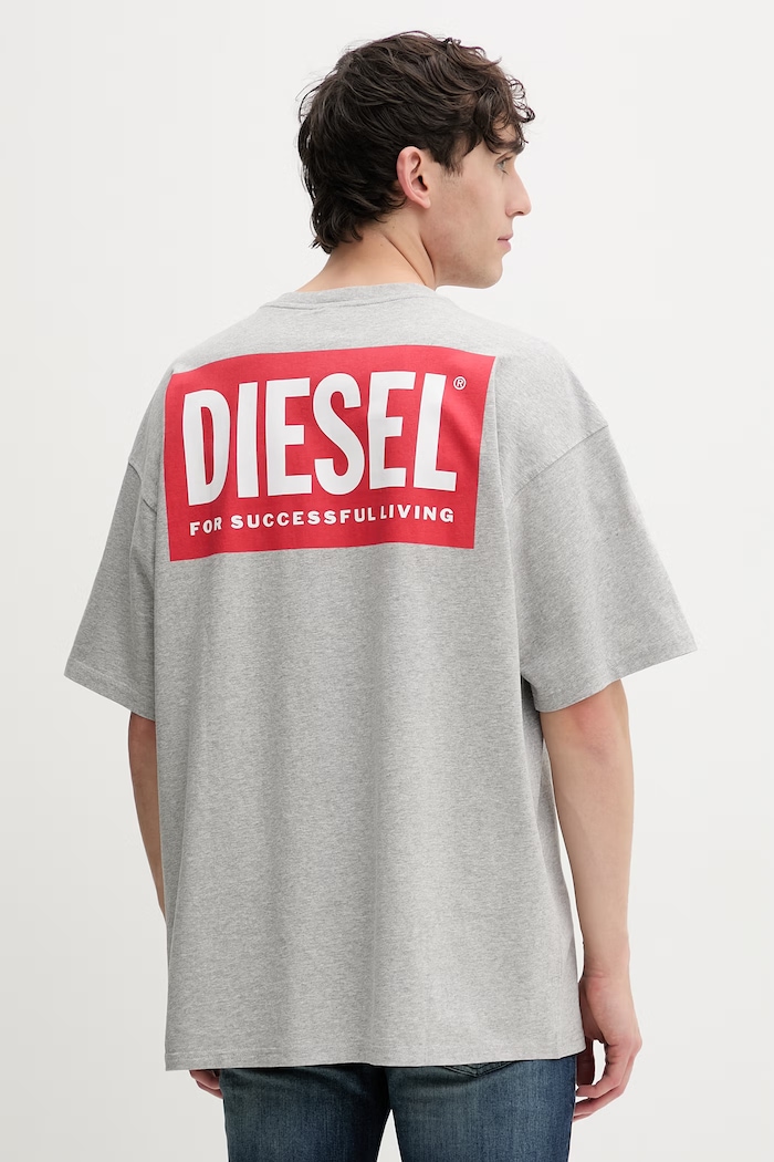 Bavlnené tričko Diesel T-BOXT-BISK potlač sivá A20036.0EPCA
