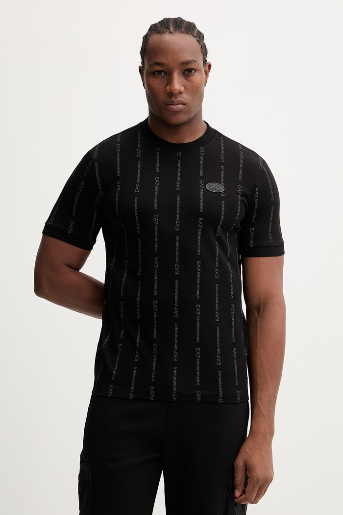 Bombažna kratka majica EA7 Emporio Armani Okrogel črna AF12874.7M001391