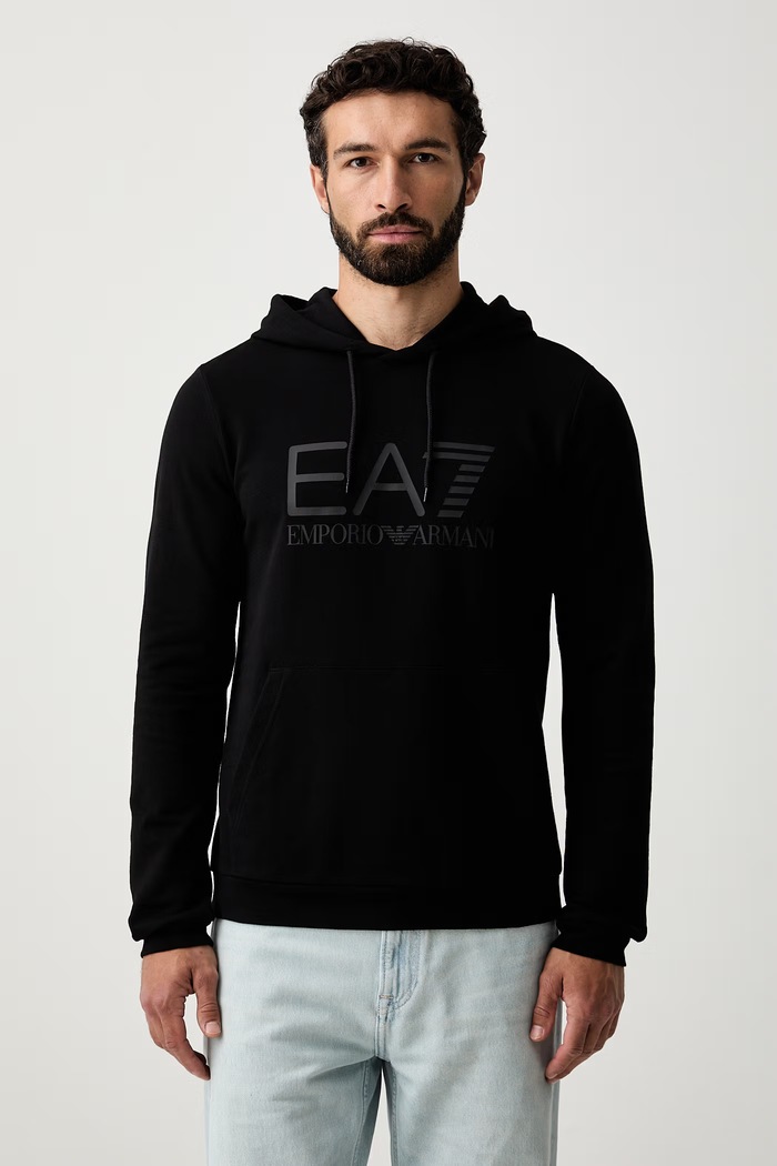 EA7 Emporio Armani bluza z kapturem męska bawełniana czarny AF22266.7M001413