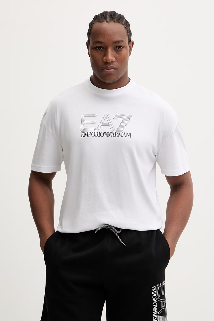 Bavlnené tričko EA7 Emporio Armani relaxed biela AF10375.7M001309