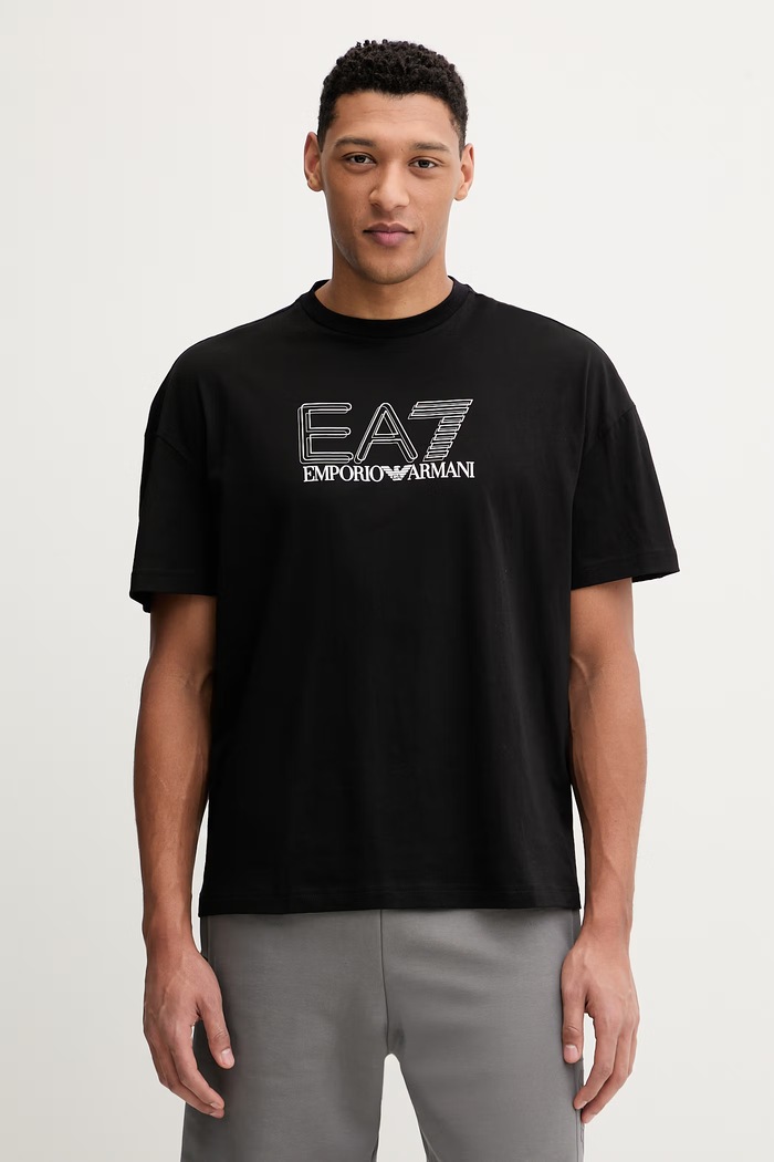 Bavlnené tričko EA7 Emporio Armani relaxed čierna AF10375.7M001309