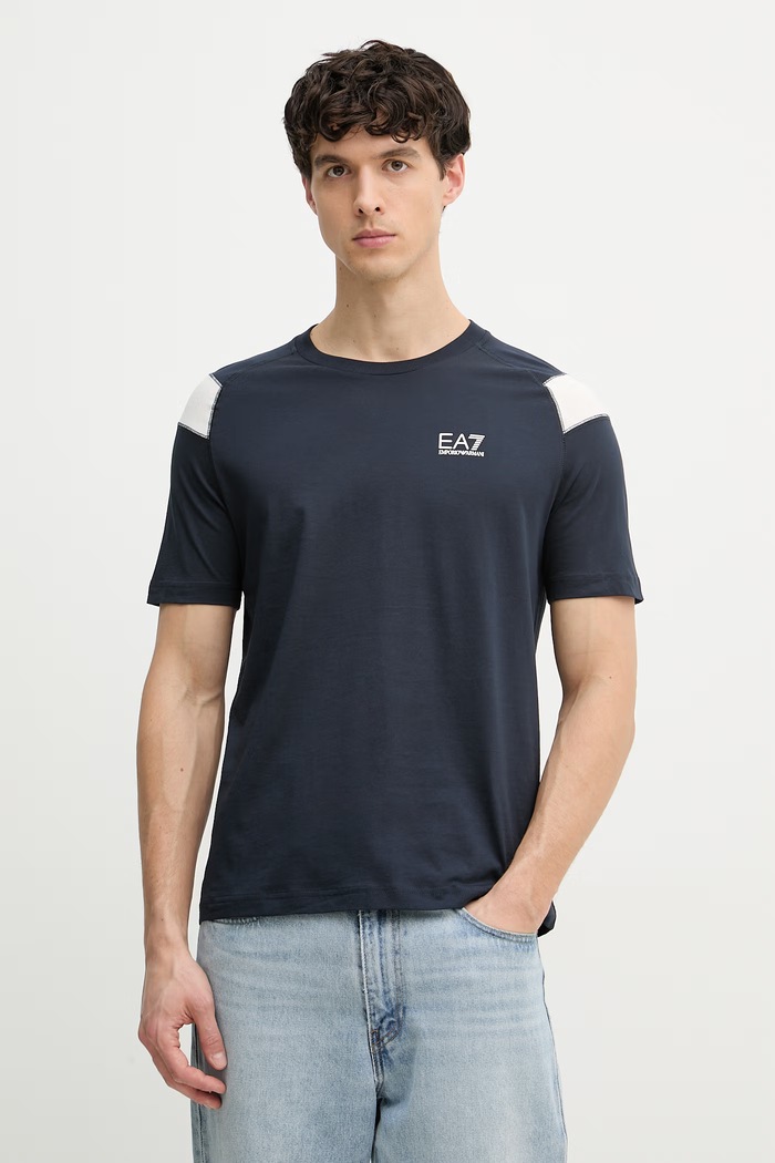 EA7 Emporio Armani kratka majica moška bombažna mornarsko modra AF10375.7M001624